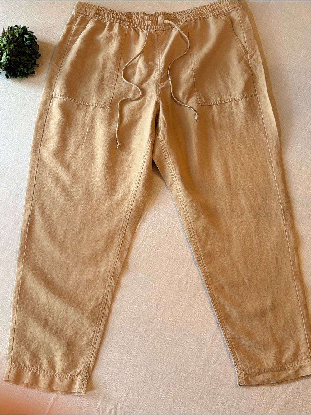 J. Crew Women’s Almond Biscotti Drawstring Linen Blend Pants Xl
